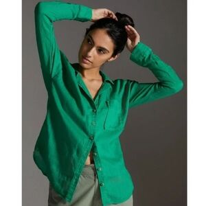 ANTHROPOLOGIE x MAEVE Linen Buttondown Shirt Kelly Green size L BNWT